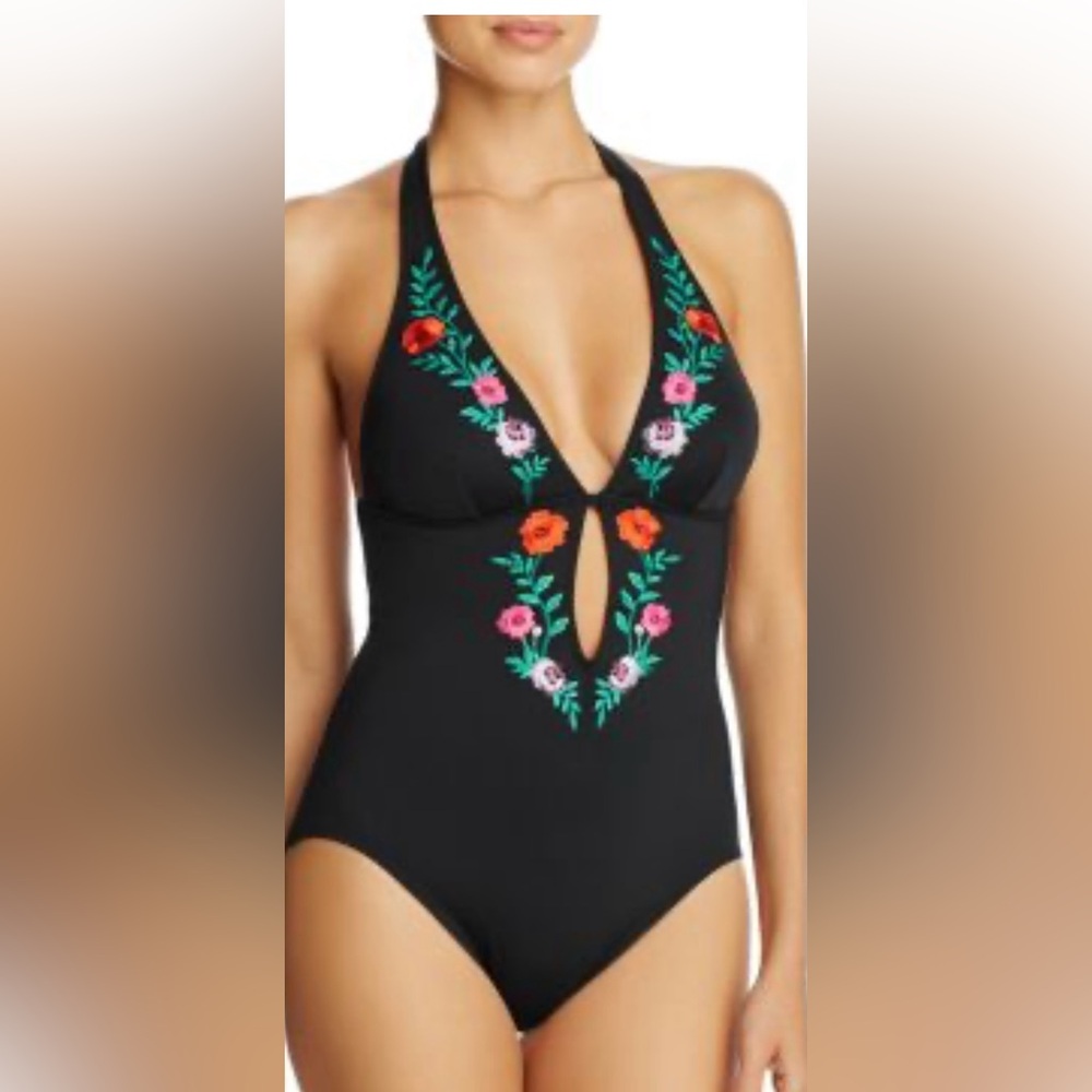 Kate Spade Black Embroidered Floral One-Piece Swimsuit